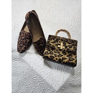 Vintage Comeco Leopard Print Handbag & Women's Sz 7.5 Shoedazzle Flats Bundle